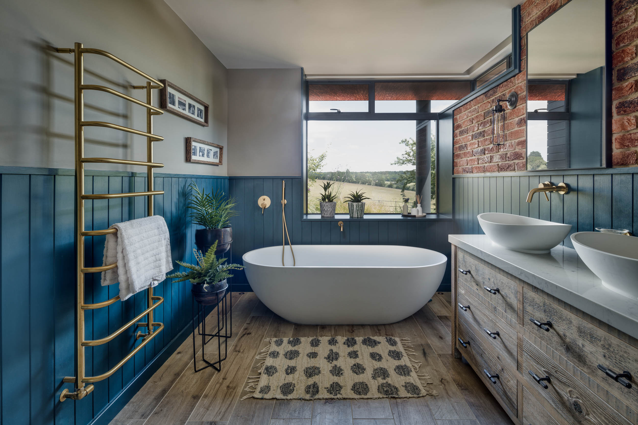 Industrial style bathroom country house interior design