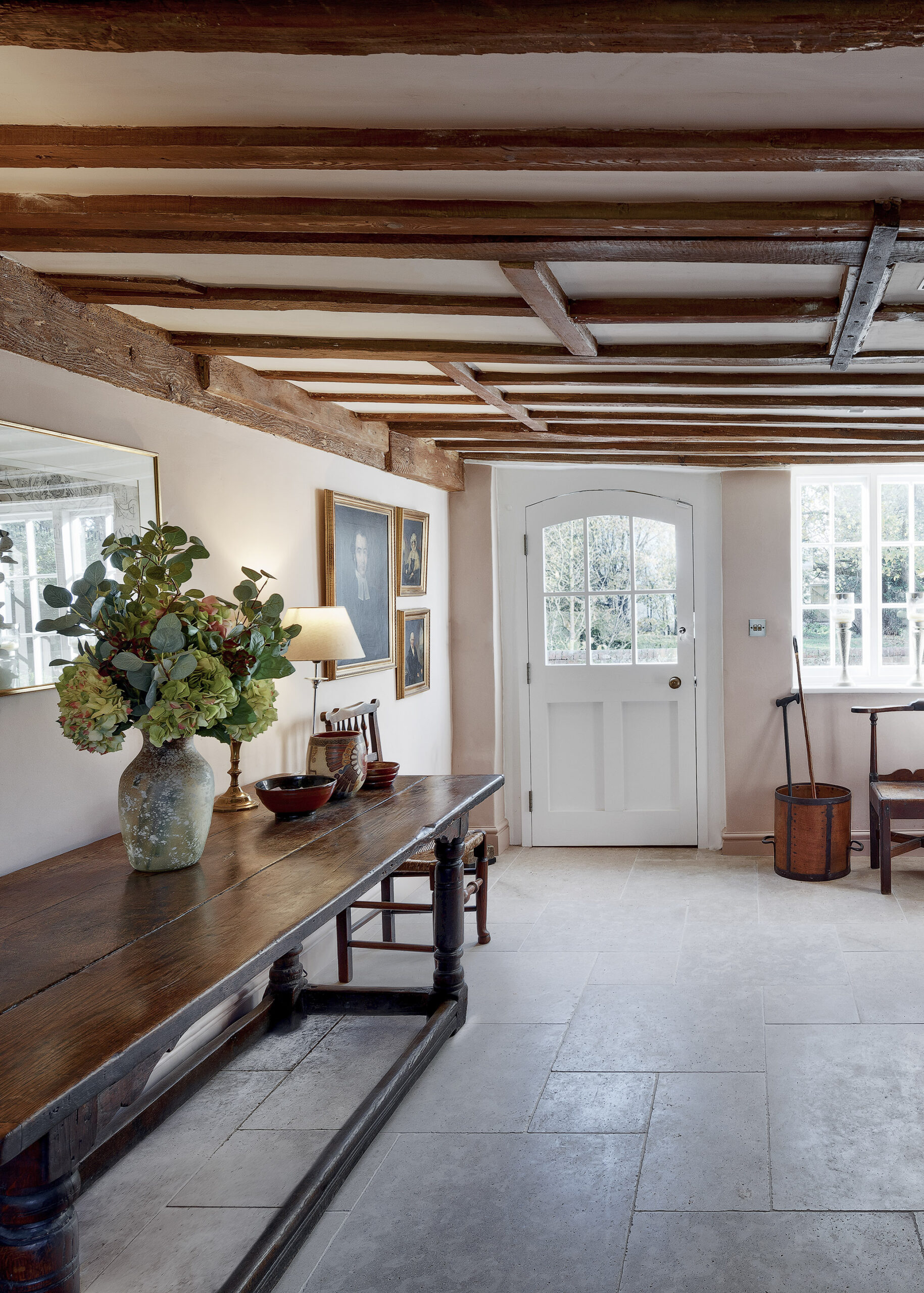 listed hallway exposed beams interior design
