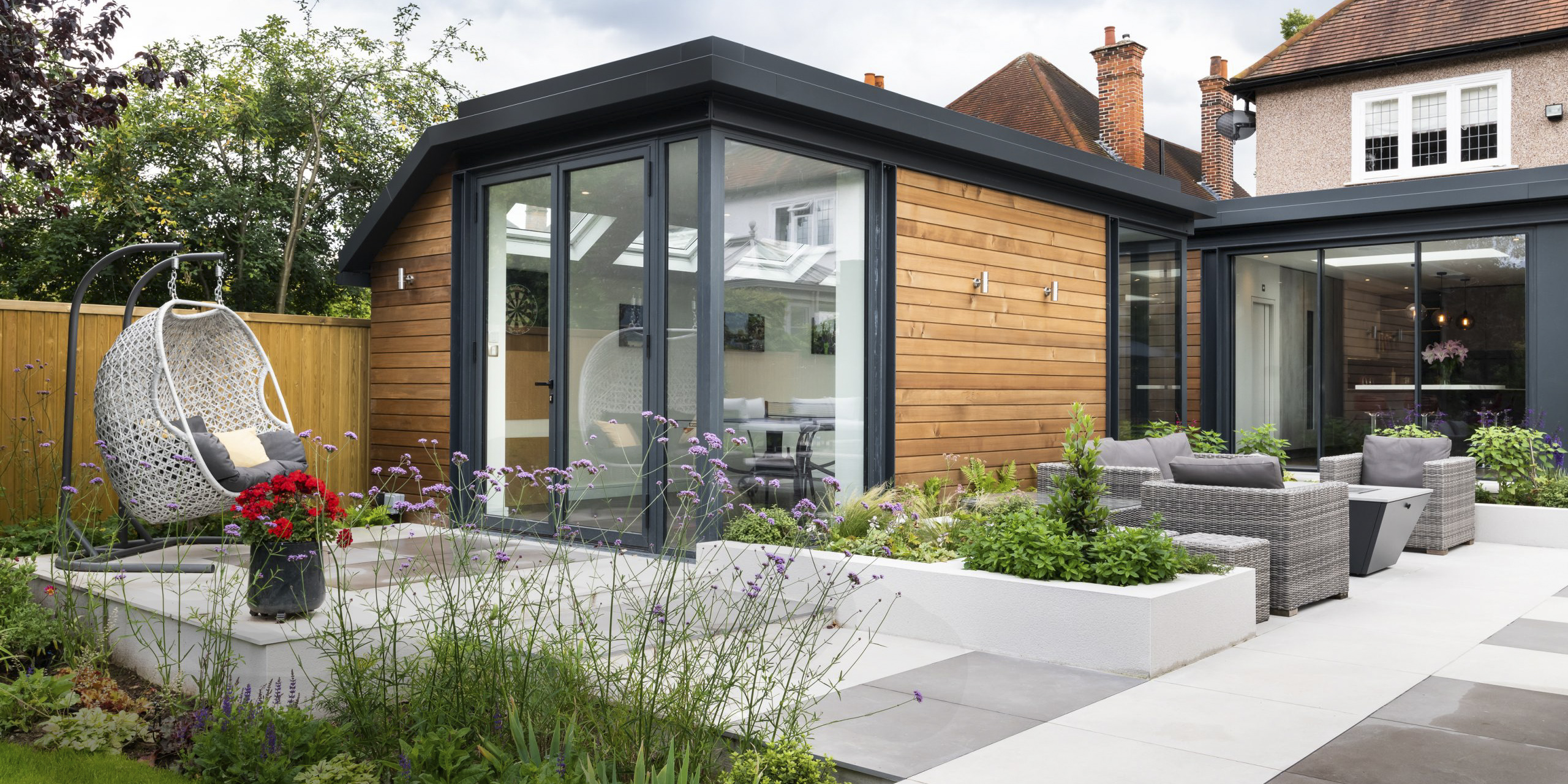 Modern patio entertainment space