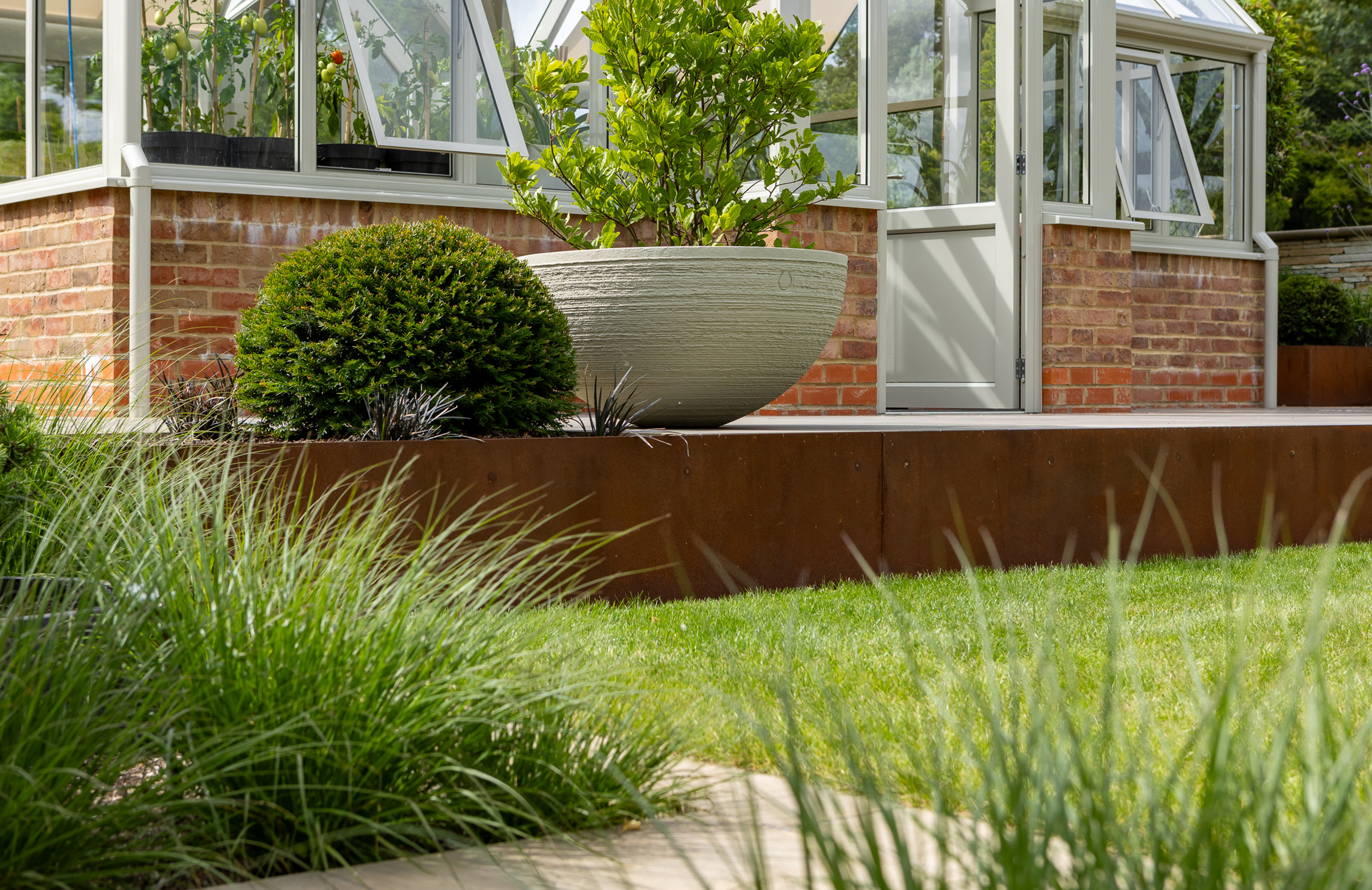 Ornamental grasses used within a contemporary garden