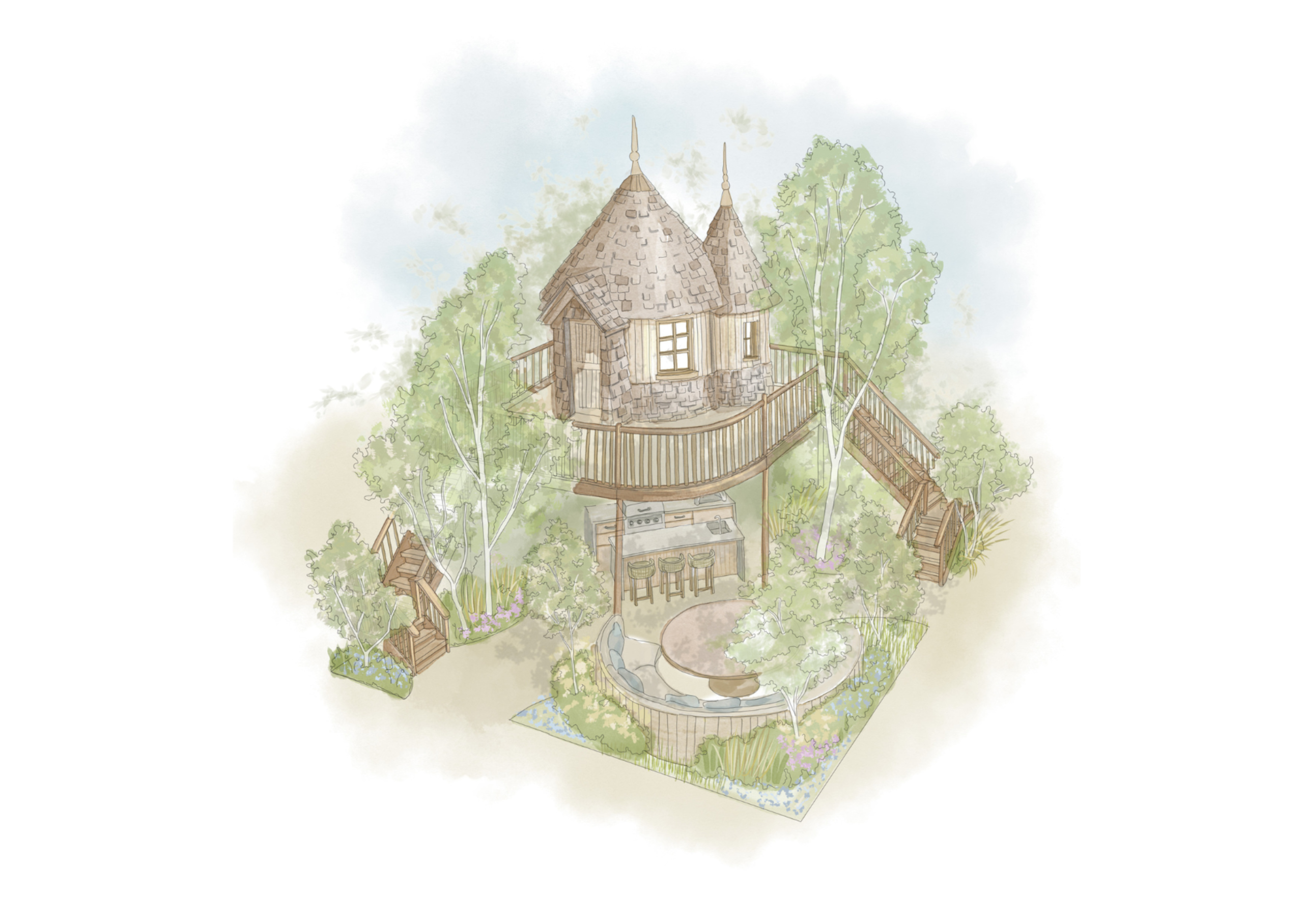 Treehouse Sketch with planting